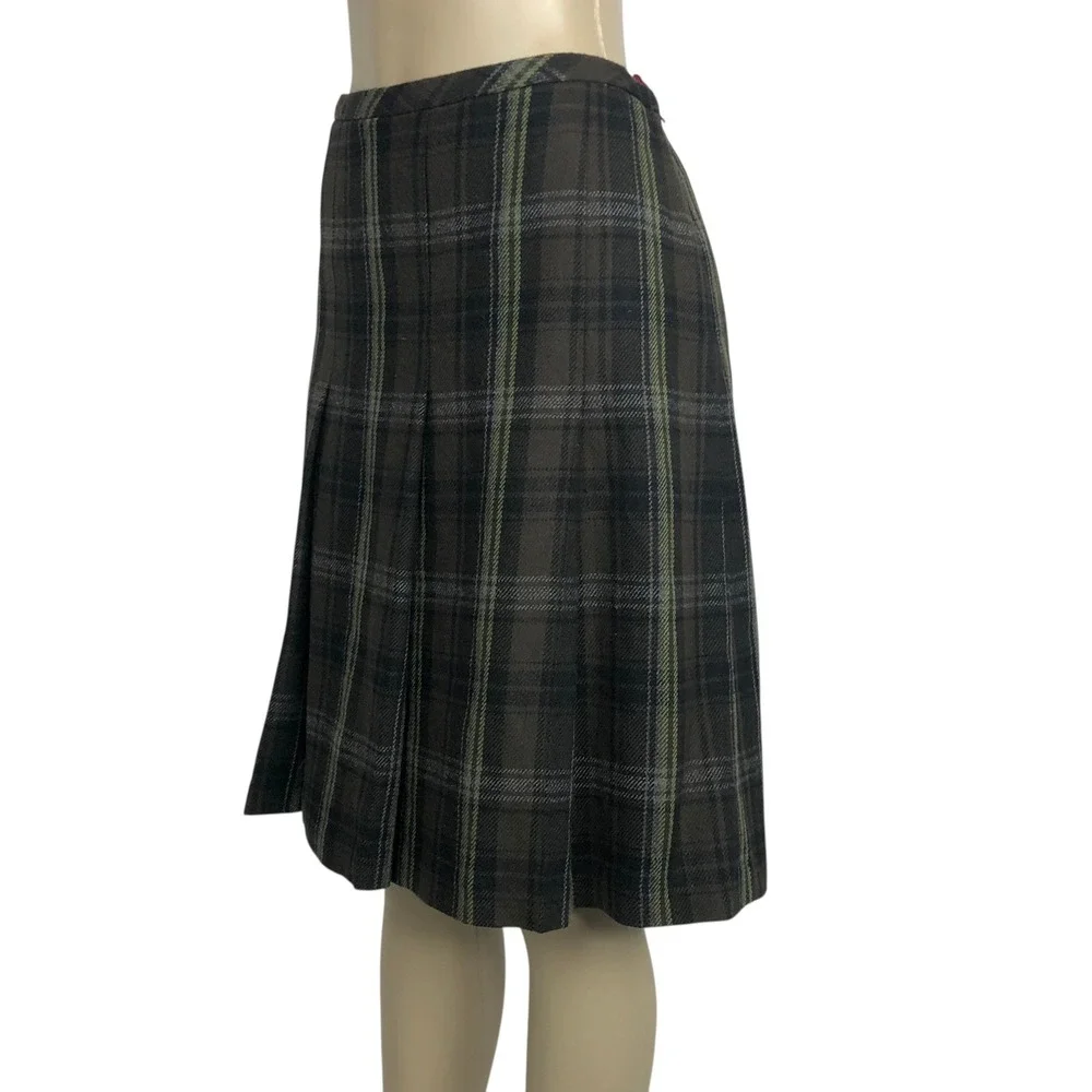 Ann Taylor LOFT Wool Blend Plaid Pleated‎ A-Line Skirt Size 6 Academia Preppy